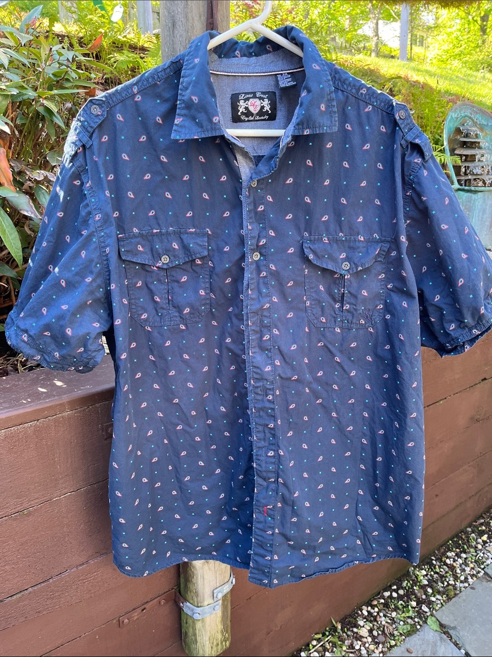 Lion's Crest Navy Patterned Paisley Button-Up Shirt 3X Cotton